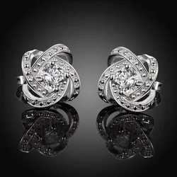 wholesale fashion 925 Sterling Silver stud earrings jewelry exquisite zircon crystal charm noble for women lady wedding E029
