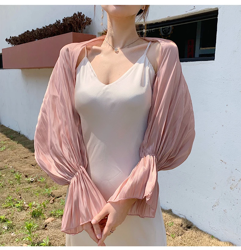 Bolero rosa y gris para mujer, chaqueta de Boda nupcial, manga de brazo, chal para vestido de fiesta, capa de verano, envolturas de protección UV para playa