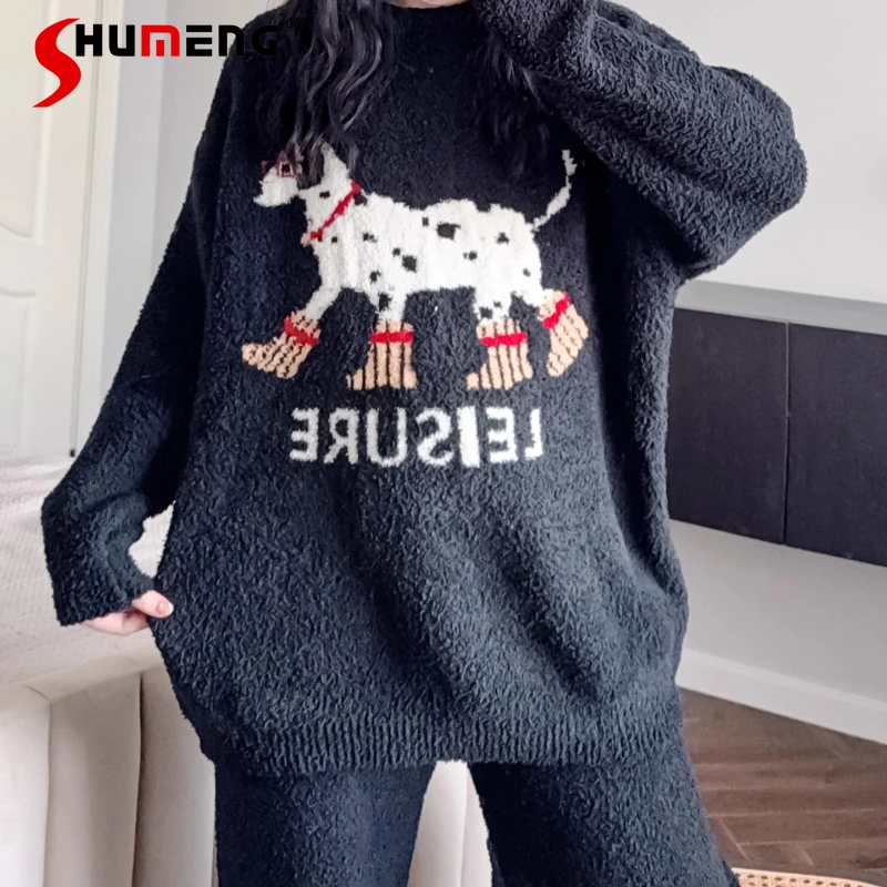 لطيف الخريف الشتاء لينة رقيق منامة النساء صوف مبطن سميكة مجموعة النوم غير رسمية الإناث الدافئة جولة الرقبة Homewear الدعاوى #2