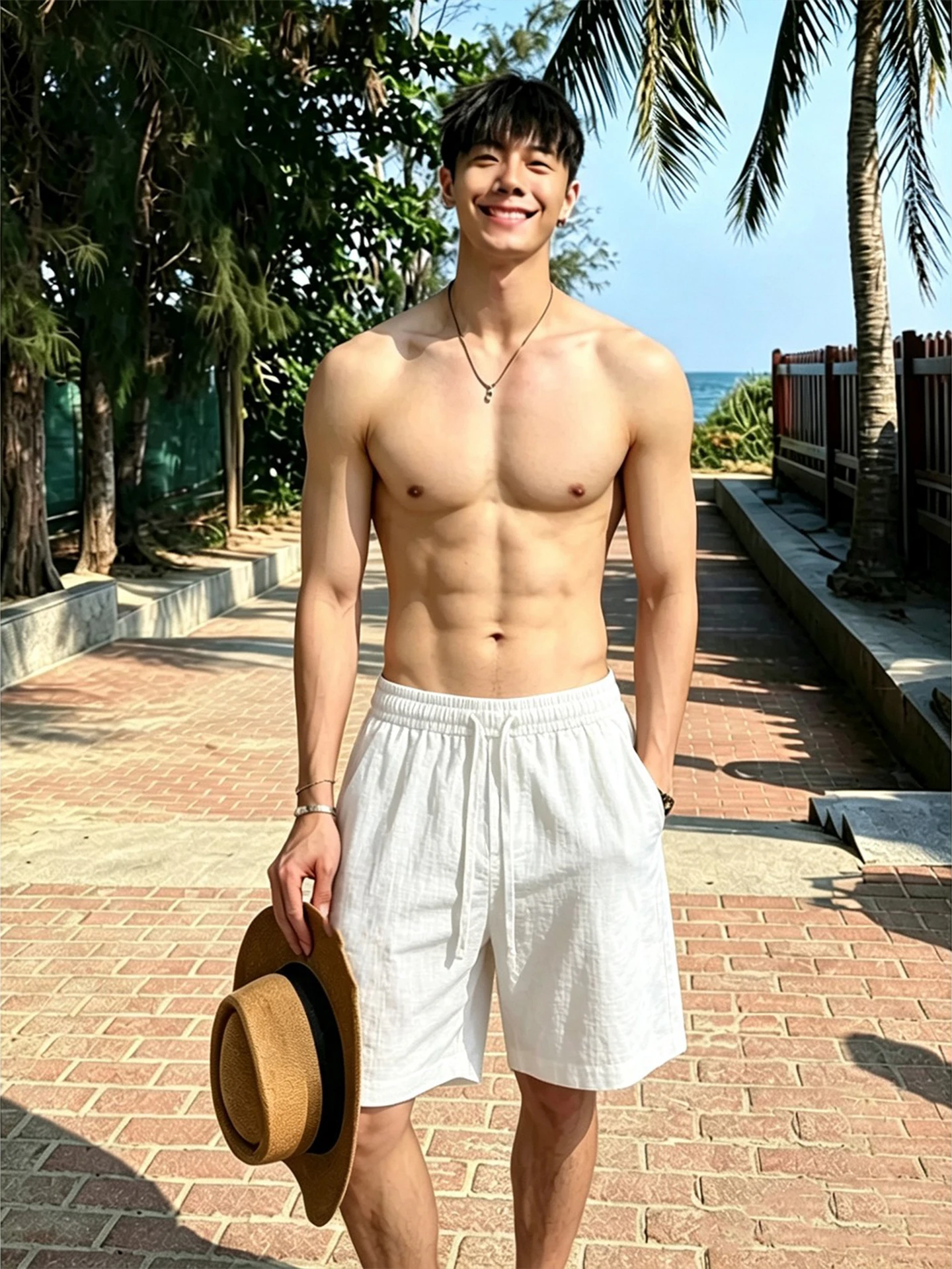 White Linen Men's Shorts Summer Vacation Loose Straight Cut Comfortable Breathable Cool Feeling Five-Point Pants