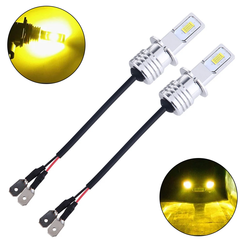 

2Pcs H3 Car LED Fog Light Bulb Conversion Kit 3000K 80W Super Bright Yellow DRL Lamp 50000H 2000LM Auto Beam Fog Lamp