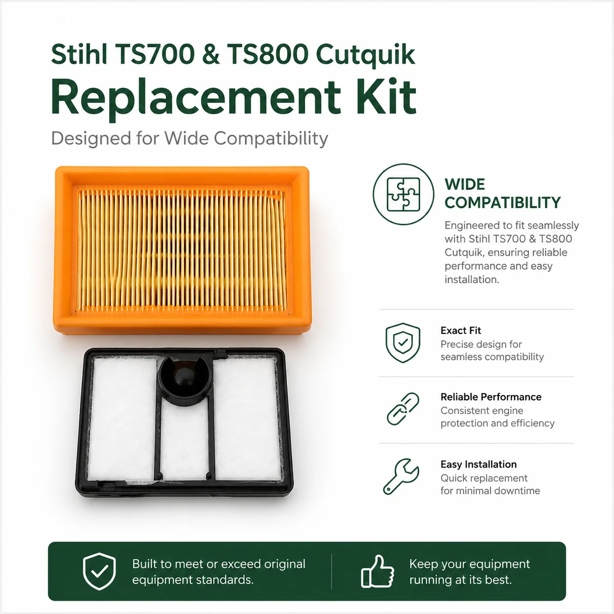 2-Stroke Cut-Off Saw Tune Up Kit Compatible With Stihl TS700 TS800, Air Filter 4224 141 0300, Spark Plug L7T BPMR7A, Fuel Filter