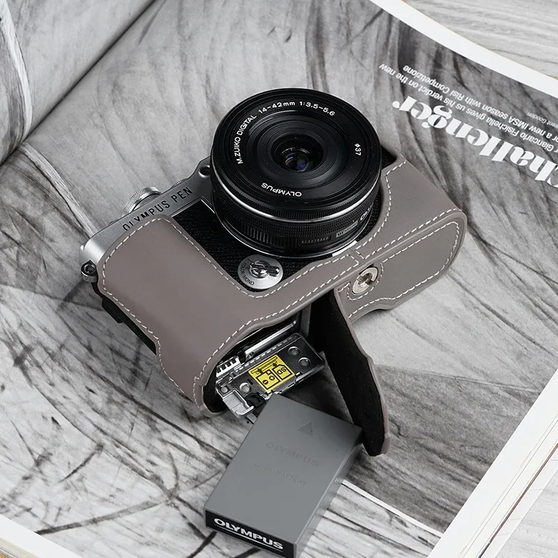 حقيبة نصف كاميرا مصنوعة يدويًا من الجلد الطبيعي ، حقيبة من جلد البقر ، علبة هيكل لقلم أولمبوس EP7 و way ، ملحقات الكاميرا ، جودة عالية