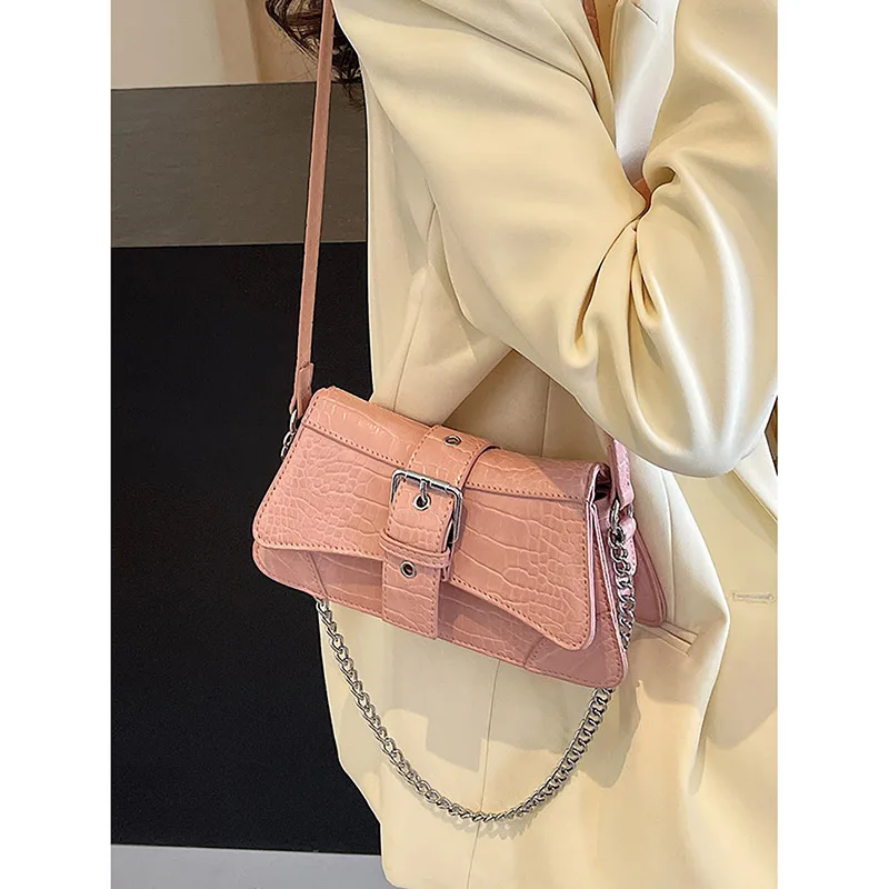 Korean Version Design Sense Retro Women Bag 2024 New Solid Color CrossBody Bags Chain Single Shoulder Underarm Small Square Pack