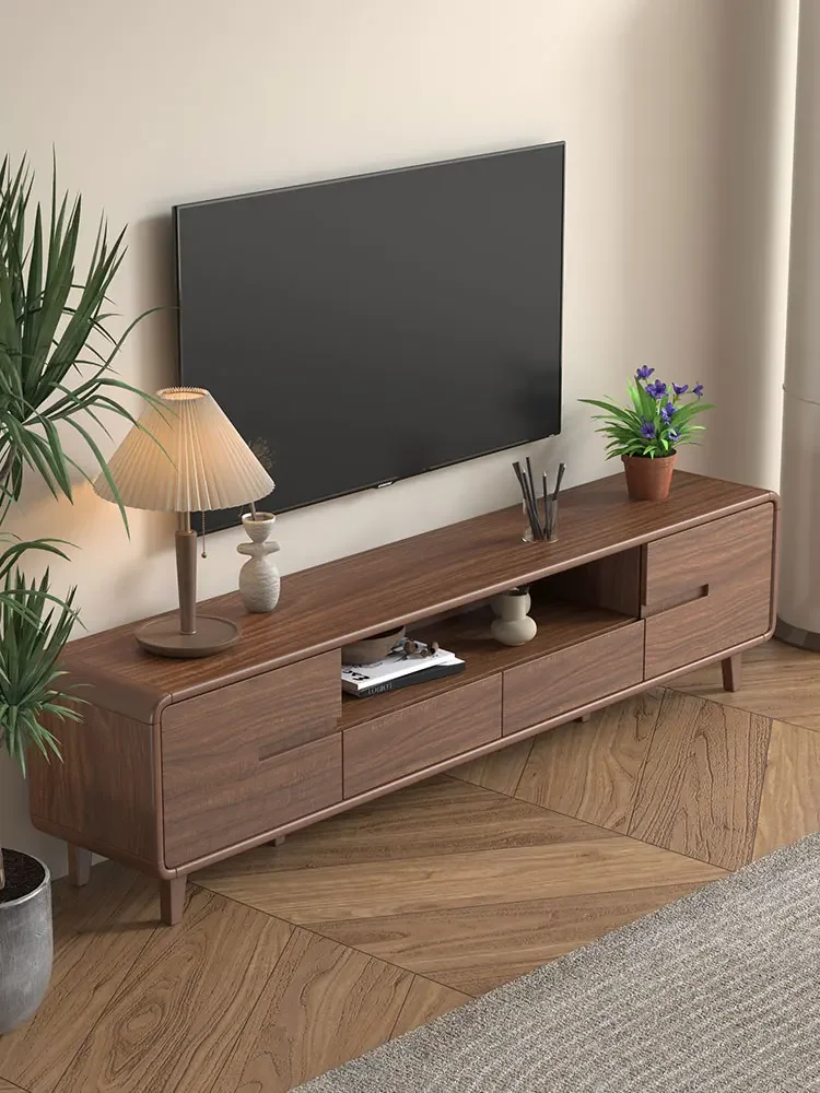 

Living room solid wood frame TV cabinet simple modern household new Chinese small apartment walnut coffee table