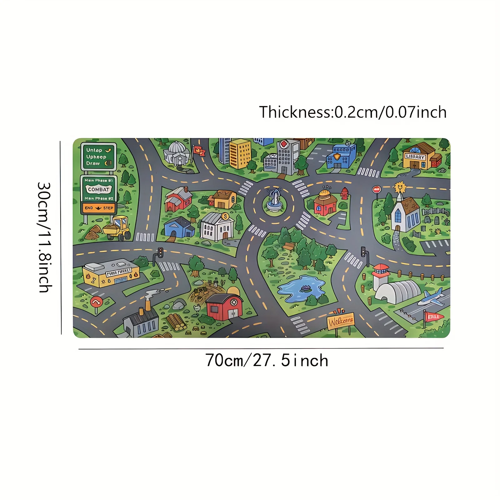 Cartoon City Street Map Desk Mat Large Play Mat Non-Slip Rubber Playtime Mouse Pad for Office Gaming