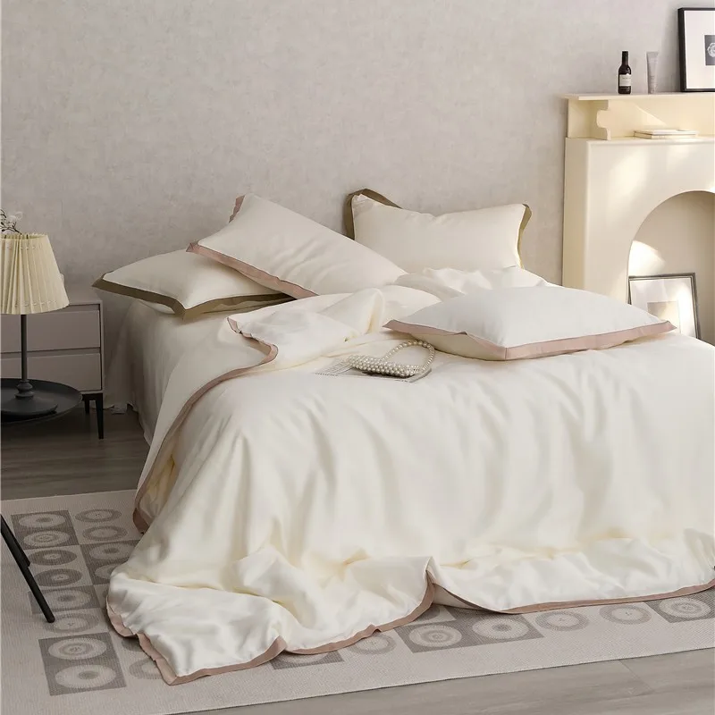 60 Lenzing Tencel four-piece set, summer silky smooth light luxury nude sleeping high-end bed sheet quilt cover, solid color