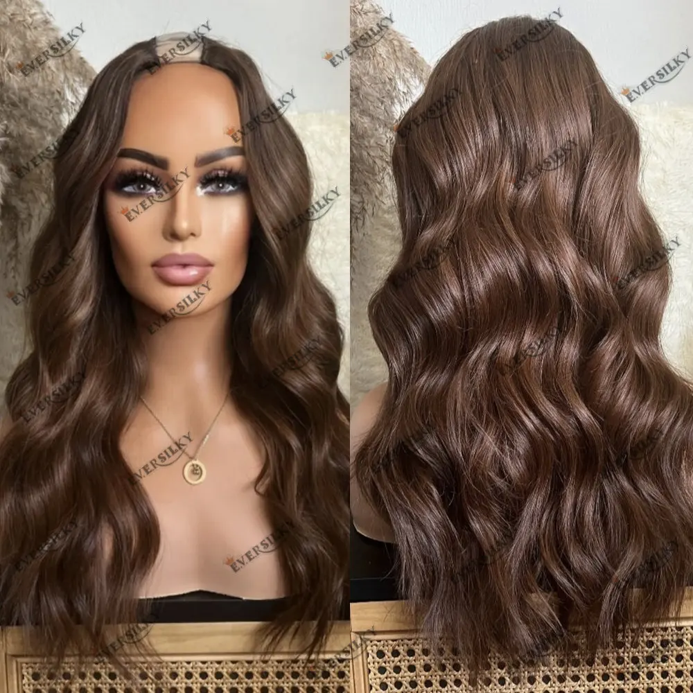 Chocolate Brown Body Wave Glueless U Part Wig Human Hair No Leave Out 1x4 Size V Part Wigs for Women Easy Wear With 6 Clips