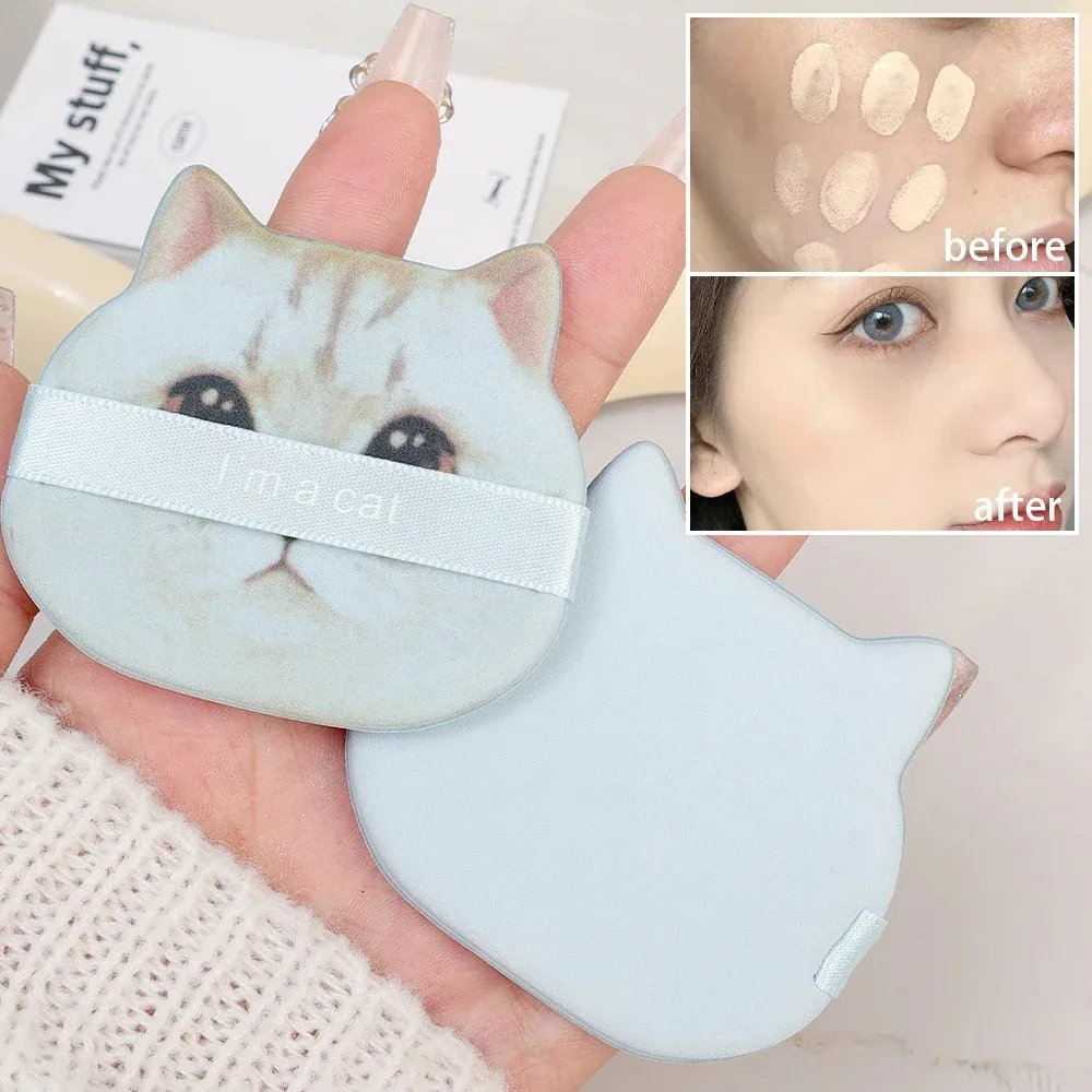 1-4 pièces Double face chat coussin d'air poudre bouffée douce réutilisable lavable maquillage éponge bouffée humide sec utilisation fond de teint éponge