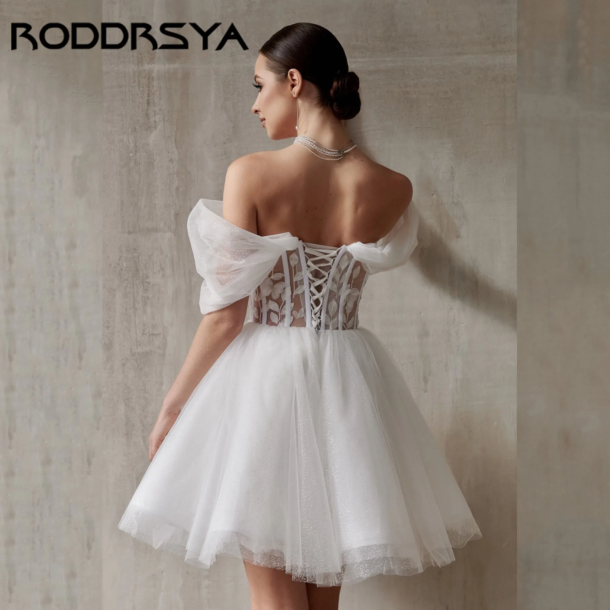 RODDRSYA Short A-Line Dress For Bride Off Shoulder Sweetheart Tulle Wedding Gowns Backless Lace Up vestidos de novia Customized