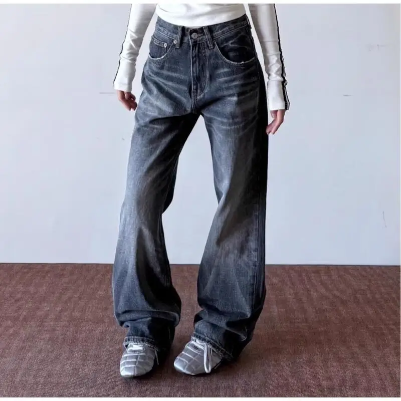 

Женские расклешенные джинсы с высокой талией, свободные широкие брюки в стиле ретро, уличная мода, американские повседневные летние брюки длиной до пола