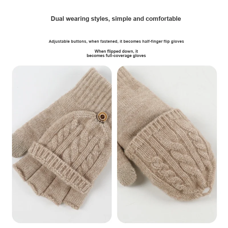 Half Finger Flip Convertible Gloves Cold Resistant Thick Fleece Lined Touch Screen Gloves for Winter Men Women Students