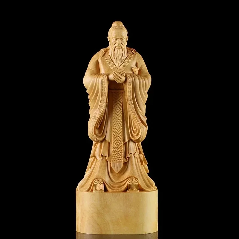 Hand Carved Wood Carving Figurine Confucius Statue Home Decor Teachers Kong Zi Sculpture Feng Shui Folk Crafts Fondle Antiques