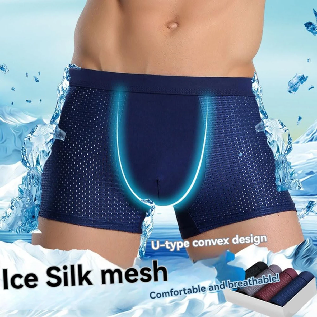 Bamboo Fiber Boxer Shorts Bamboo Fiber Underpants Ice Silk Hollow Breathable Underpants For Men Summer Silk Underwear