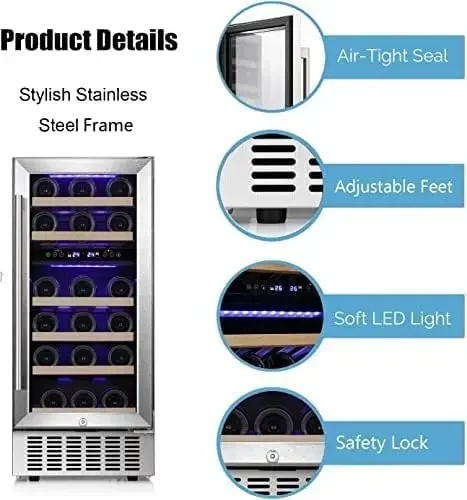 Wine Cooler Under Counter Beverage Refrigerator Beer Mini Fridge 28 Bottles Dual Zone Built-in Freestanding S