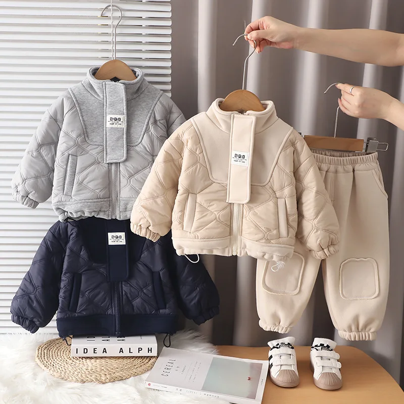

Boys Thick Clothing Sets Winter Children Warm Cotton Coats Pants 2pcs Down Suit For Baby Tracksuits Kids Outfits Toddler 1 2 3Y
