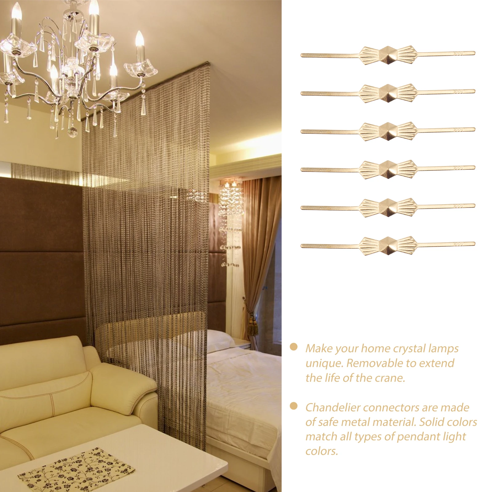 

200 Pcs Crystal Bead Curtain Buckle Chandelier Parts Bow Tie Connector Ceiling Light Fastening Metal Copper Color Removable