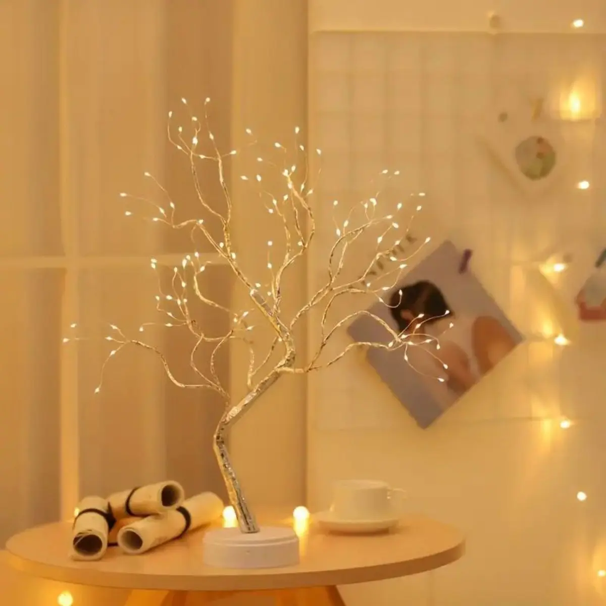 1pc 108 LED Warm White Tree Lights - USB/Battery Operated Starry Copper String Lights for Indoor/Outdoor Ramadan