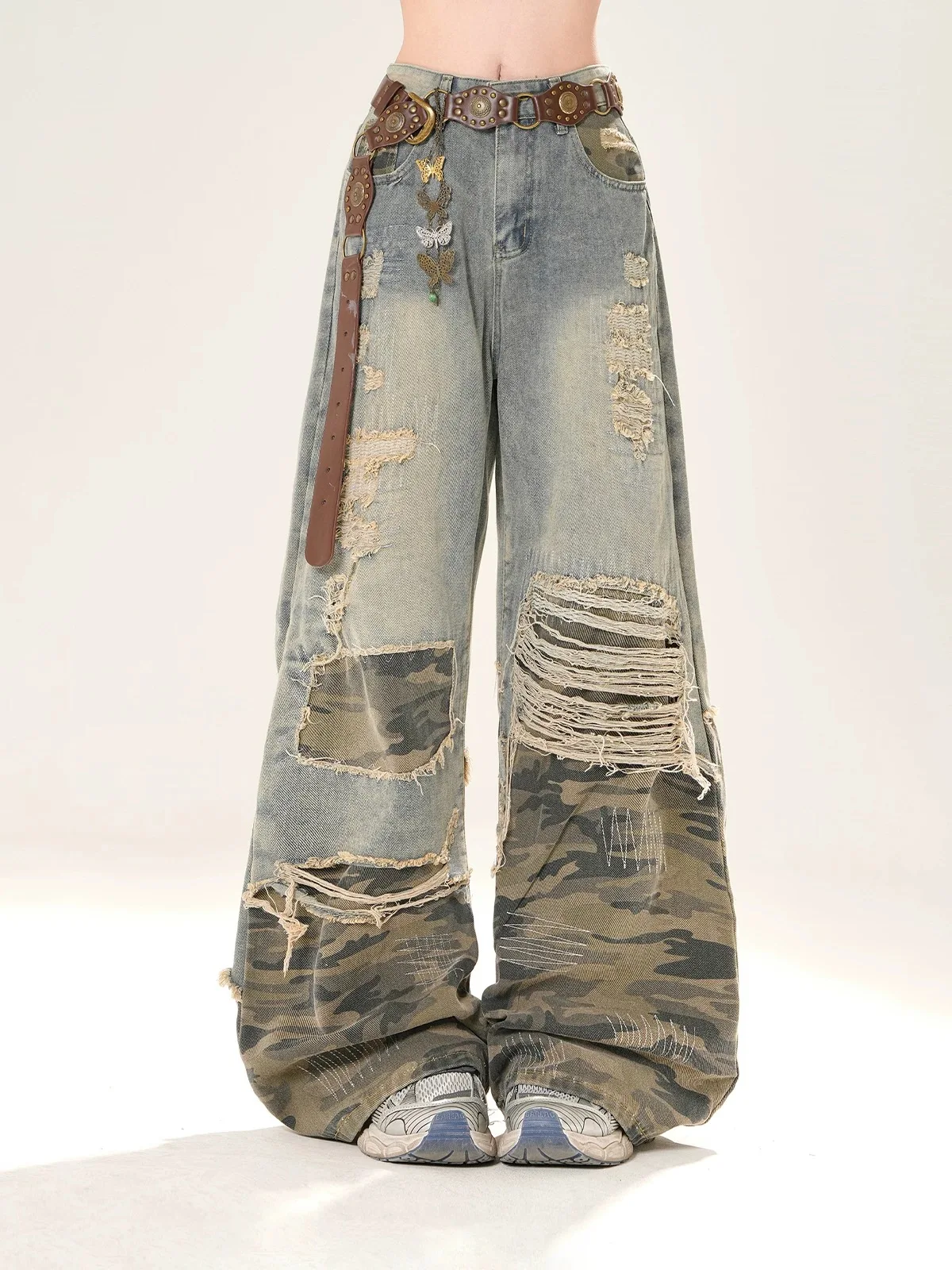 Women Y2k Baggy Camouflage Ripped Jeans Harajuku Vintage Denim Trousers Japanese 2000s Style Cargo Jeans Pants Oversize Clothes