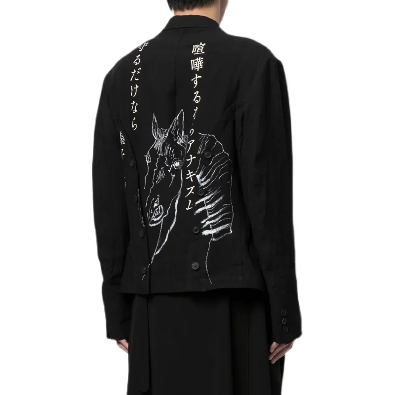 

YOJI OOAK Mozi Steed back Printed suit Linen printed bomber Jacket Japanese dark designer