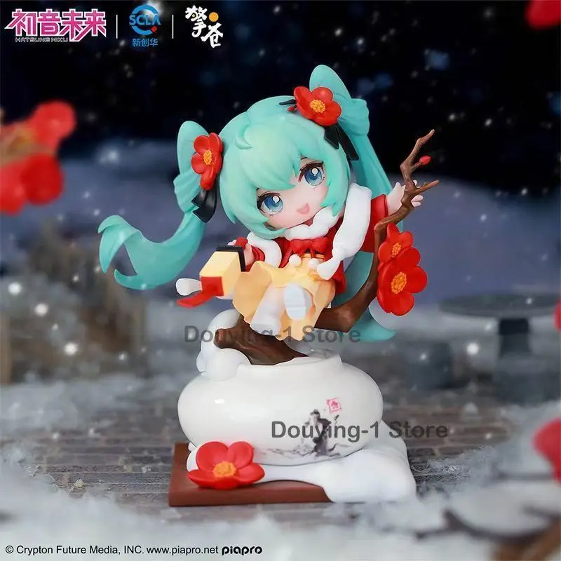 In Stock Original Miku Red plum in the snow Q Ver. Desktop ornaments  Anime Action Collection Figures Model Toy