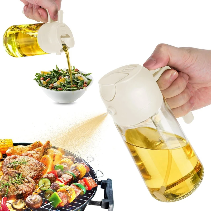 16Oz Oil Dispenser Bottle for Kitchen,Olive Oil Dispenser and Oil Sprayer - 470Ml Olive Oil Bottle - Oil Sprayer White