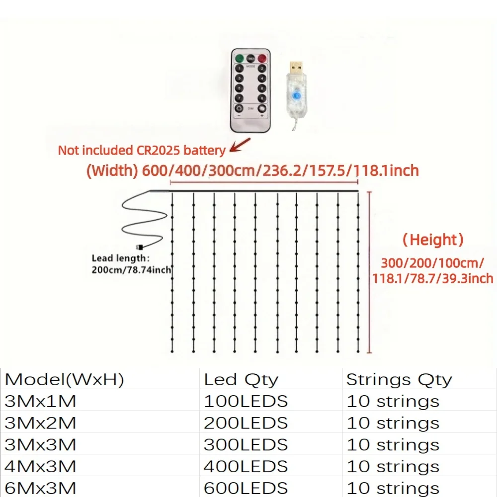LED 커튼 스트링 라이트 요정 장식 USB 홀리데이 가랜드 램프 8가지 모드 가정 정원 크리스마스 파티 새해 결혼식용