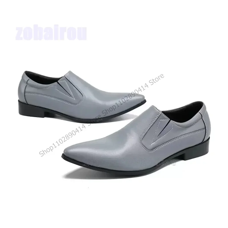 

Gray Sewing Design Pointed Toe Men Business Shoes Fashion Slip On Male Shoes Luxury Handmade Party Feast Office Men Dress Shoes