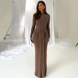 Autumn Winter Maxi Dress for Women Elegant Long Sleeve Slim Evening Party Dresses Fashion Ruched Birthday Christmas Outfits 2024