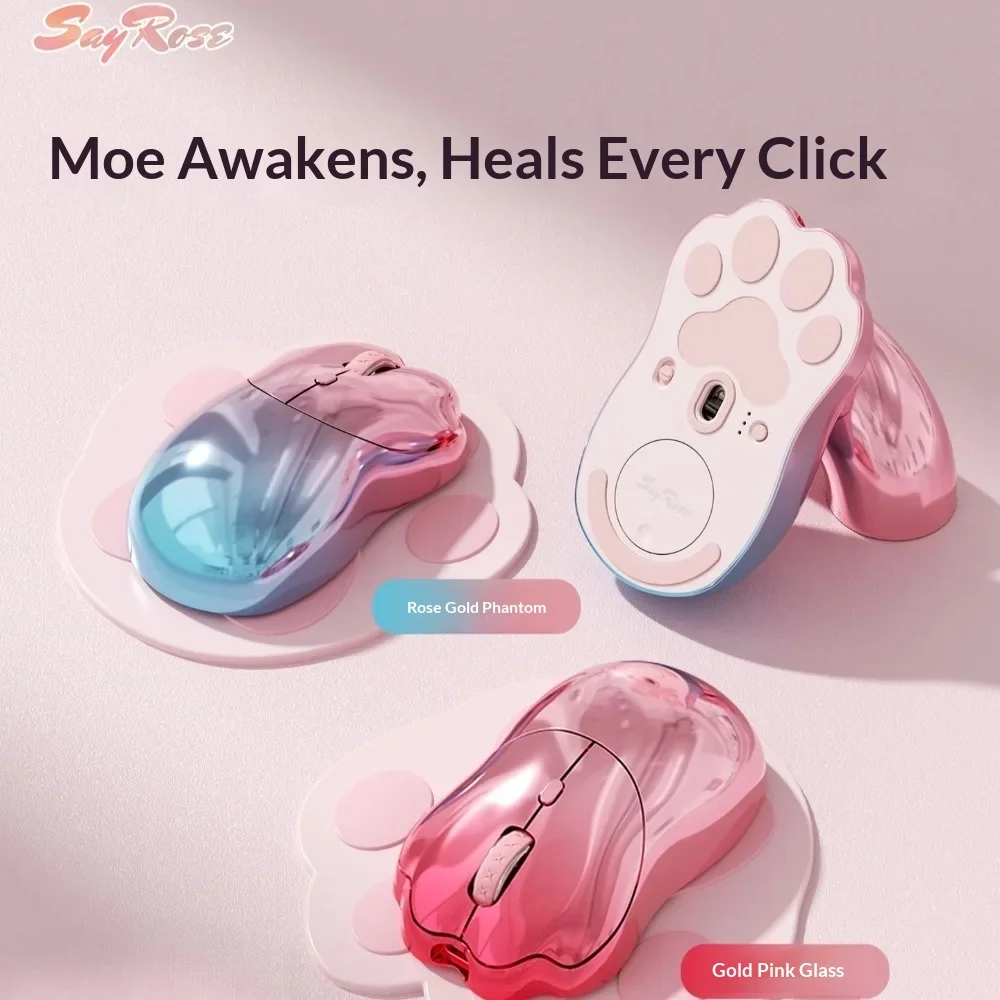 SayRose Cat Claw Mouse Dual-Mode Wireless Bluetooth 2.4G Rechargeable Long Battery Life Ergonomic Kawaii Gaming Accessories