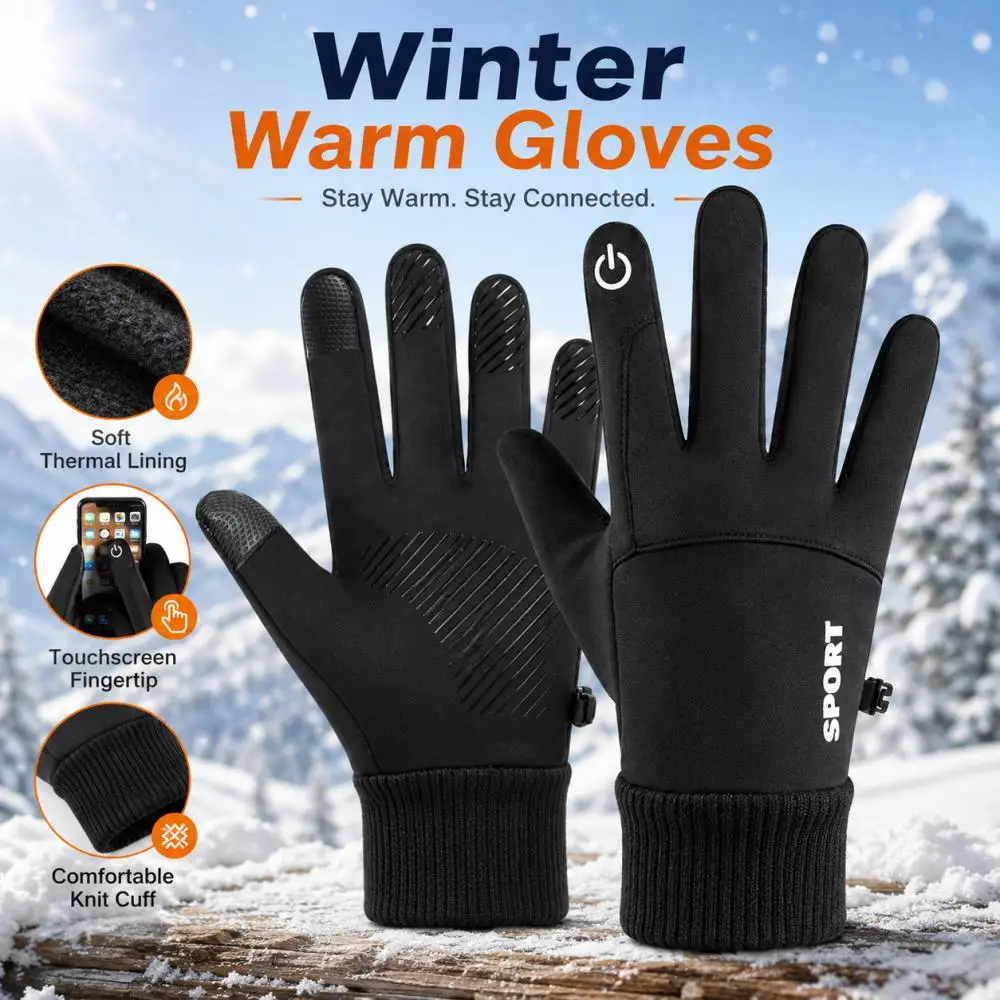 Winter Touch Screen Outdoor Sports Gloves Textured Palm Adjustable Ribbed Cuff for Men Women Cycling Running Hiking Daily