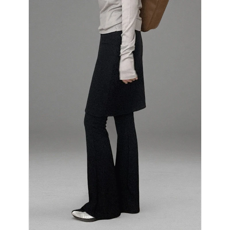 Slimming Casual Pants Women's High Waist Fleece Brushed Micro Flared One-Piece Skirt Spring Autumn Ladies Wide Leg Pants