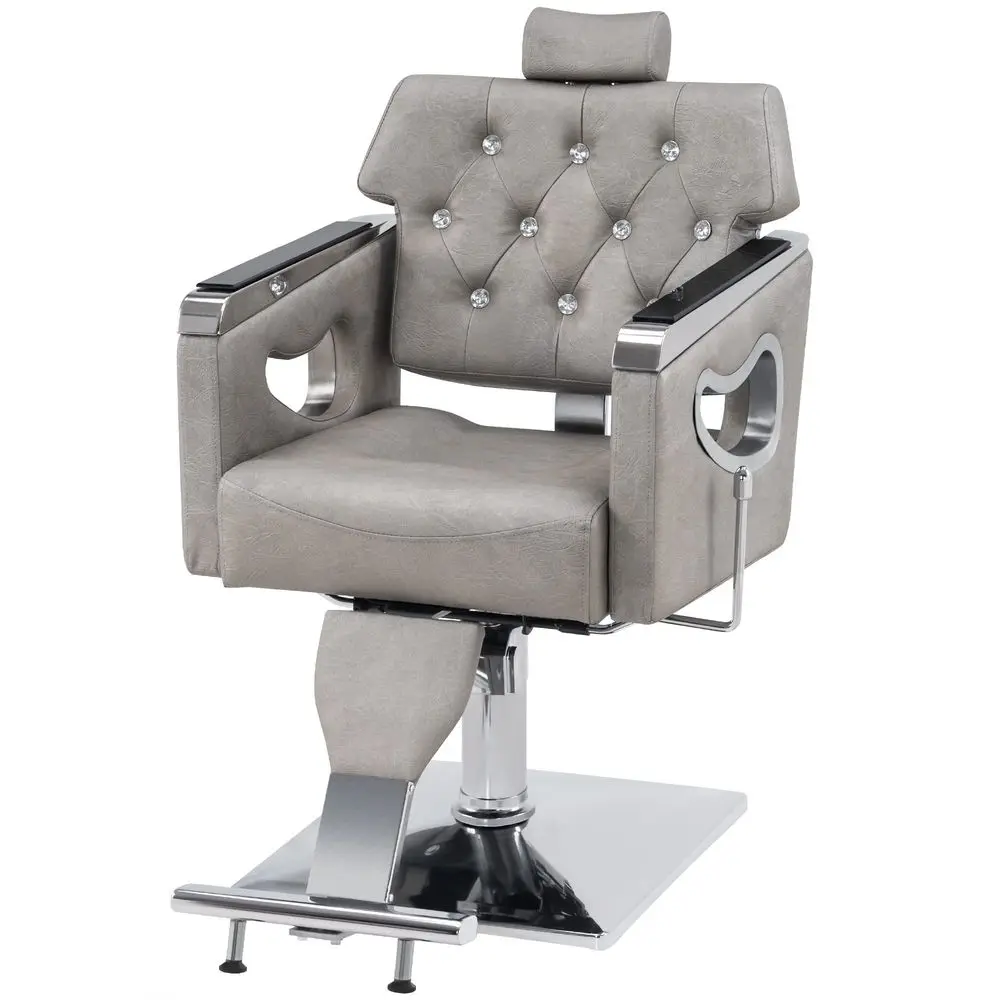 

Barber Chair Reclining Salon Chair for Hair Stylist, Antique Hair Spa Salon Styling Beauty Equipment 8132 Silver Grey