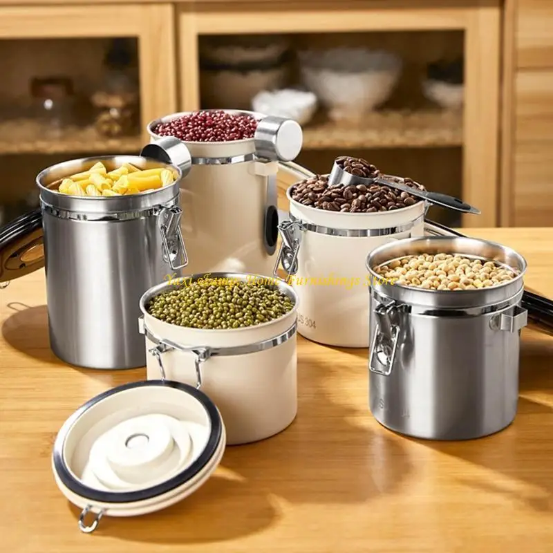

W8EA Stainless Steel Container for Coffee Bean Teas &Coffee Storage Jar with Valves