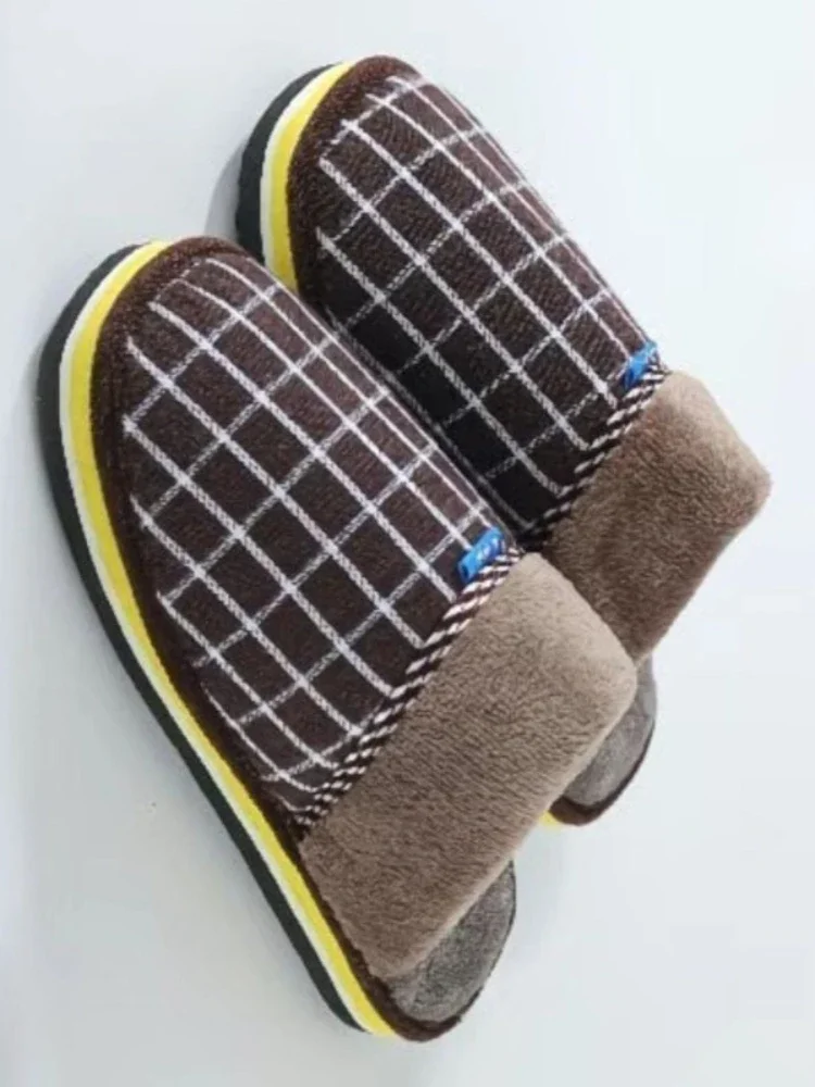 Handmade Winter Cotton Slippers Men Women Wear Resistant Non Slip Warm Thick Plush Indoor Home Shoes Couple Footwear