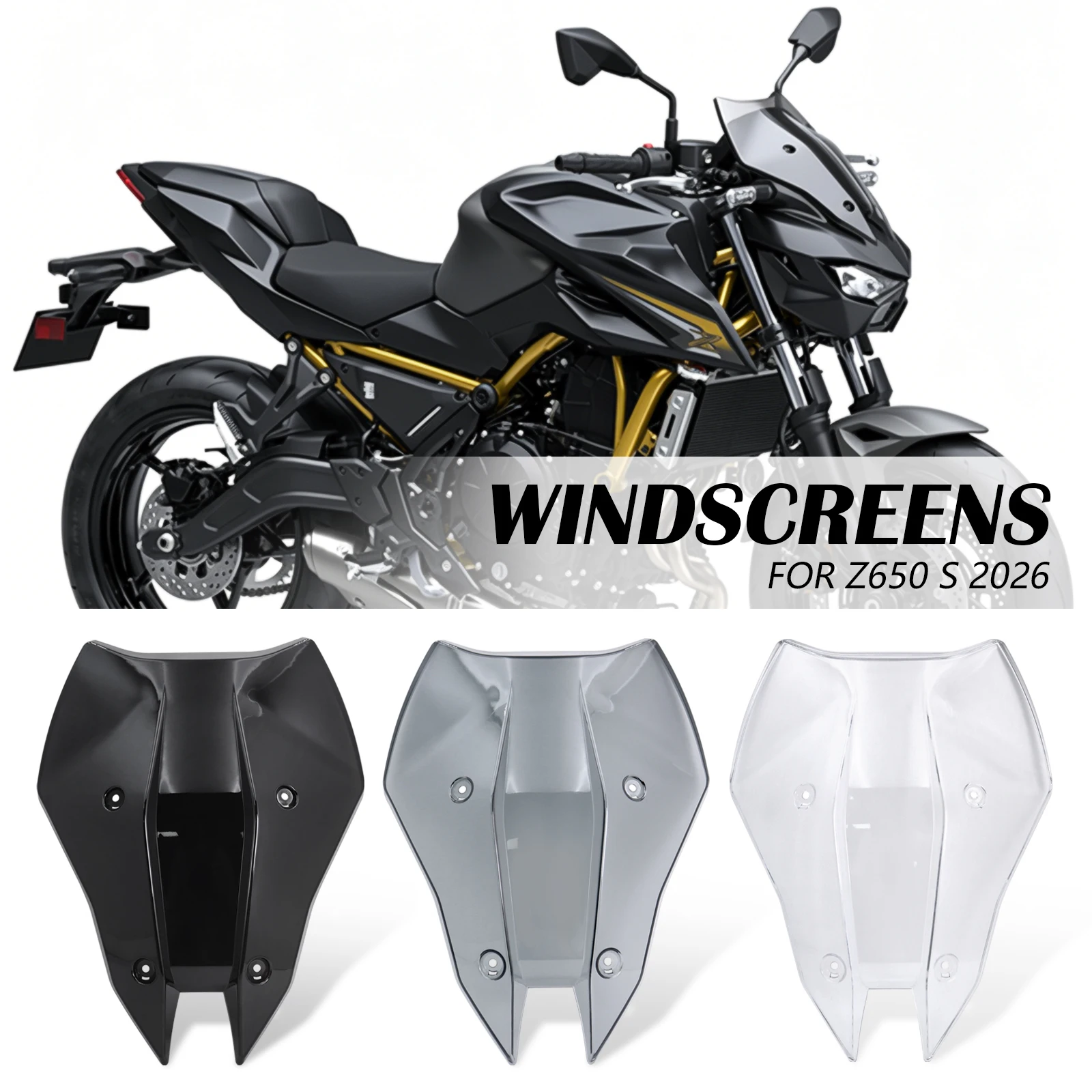 

Motorcycle Rise Fairing Windscreen Windshield Wind Deflectors Shield Protector Spoilers For Kawasaki Z650S 2026 Z650 S 2026