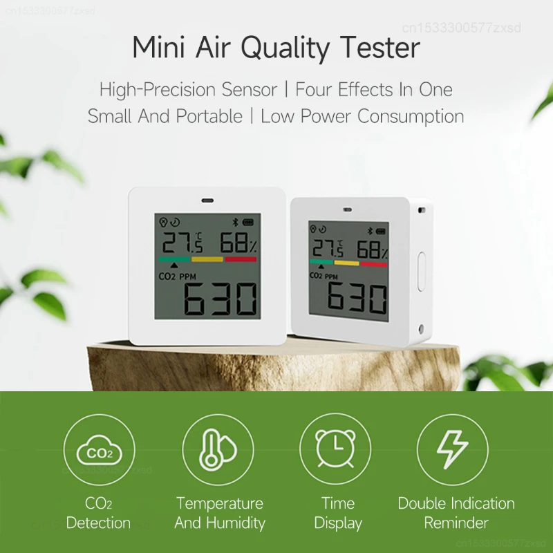 Xiaomi-Miaomiaoce Detector de Qualidade do Ar, CO2, Temperatura, Umidade, Tempo, Quatro Efeitos em 1, Controle APP Inteligente, Sensor de Precisão