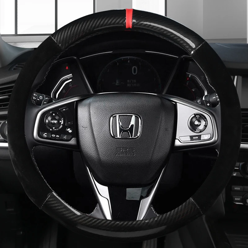 Dla Honda Civic 2016 2017 2018 2019 2020 2021 2022 10. Włókno węglowe + zamszowa skóra bydlęca pokrowiec na kierownicę samochodu akcesoria samochodowe