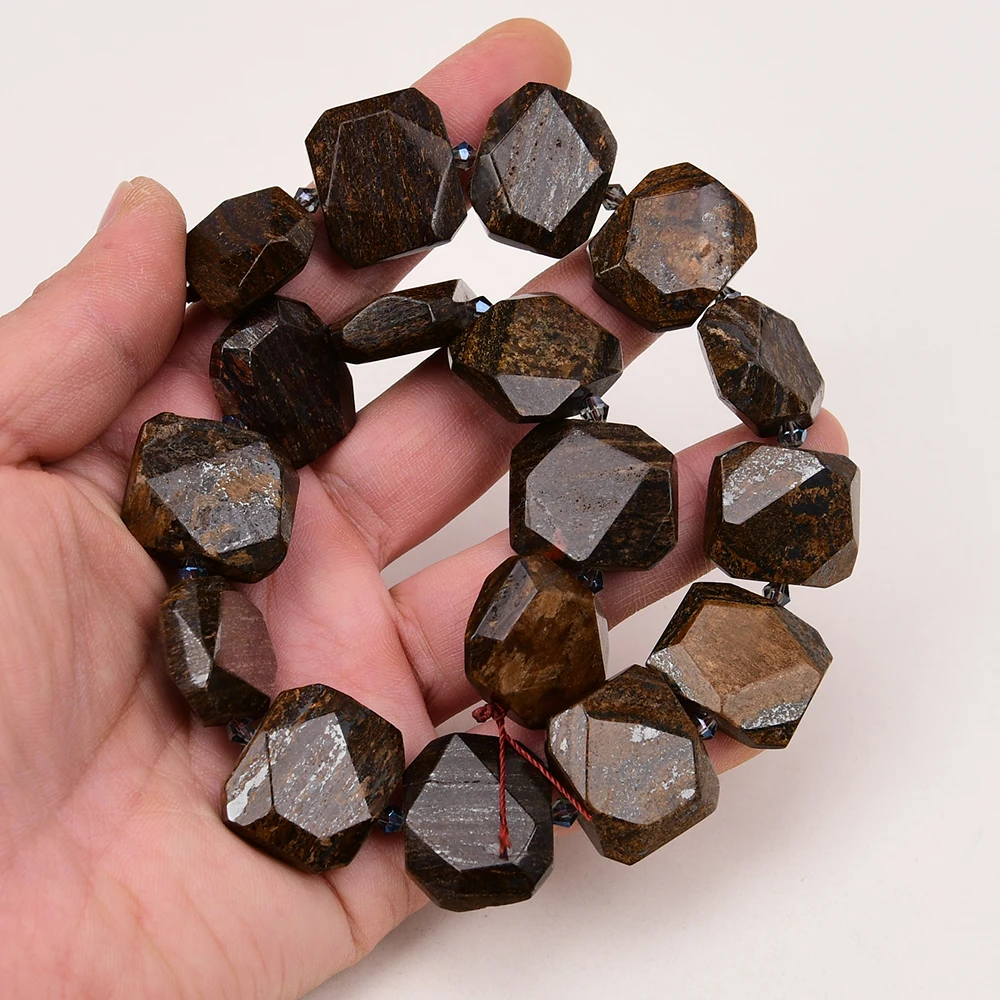 Natural Faceted Brown Bronzite Chunky Slice Loose Beads Stone Slab Rectangle 15.5" Strand Jewelry Making DIY