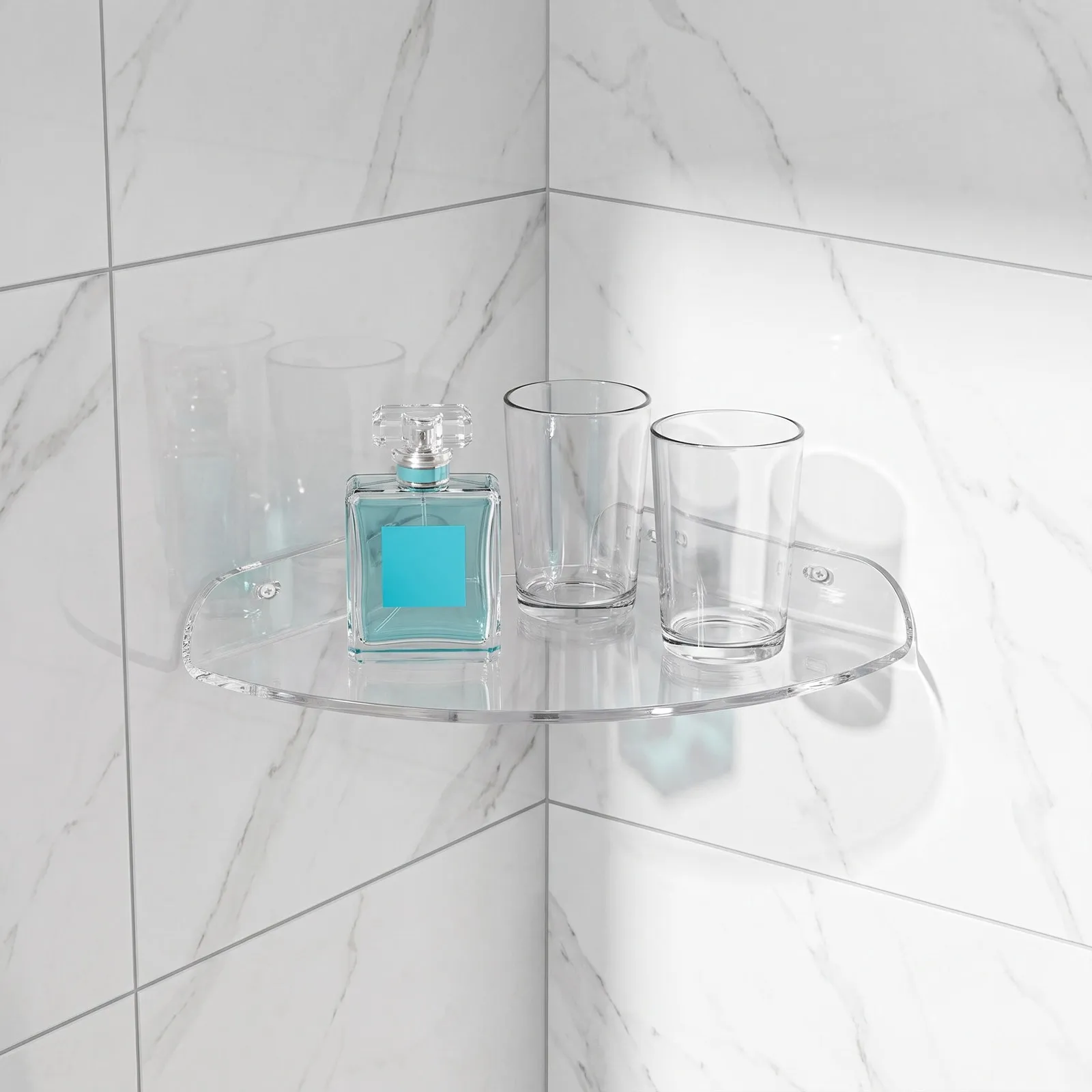12 X 12 Acrylic Corner Shelf Clear Floating Wall Mounted Rack Bathroom Corner Storage Organizer Transparent Wall Shelf