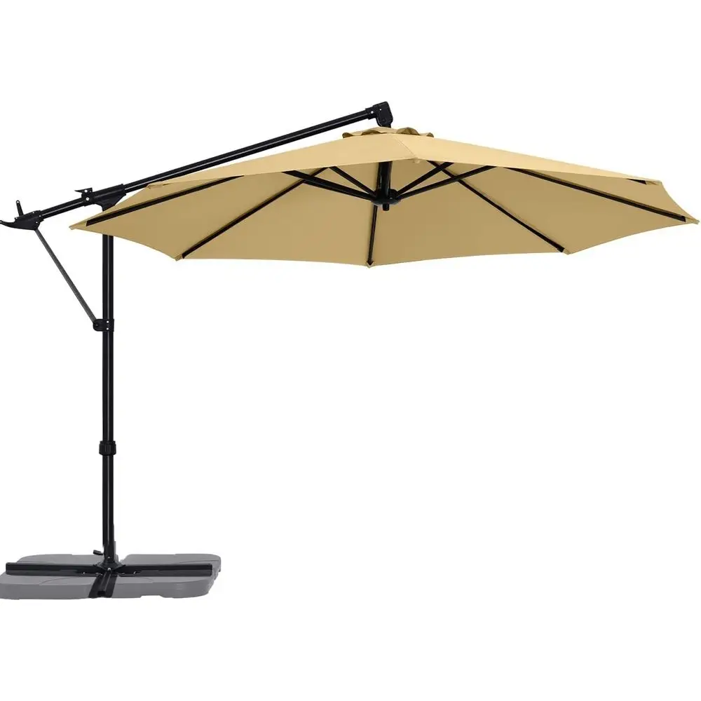 

10-Foot Cantilever Hanging Patio Umbrella with Base, Rotatable, Ideal for Garden, Lawn, Backyard (Khaki)