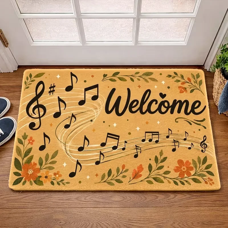 Colorful Boho Rainbow Floral Welcome Door Mat Non Slip Indoor Entrance Rug Bright Retro Daisy Curve Dot Print Doormat