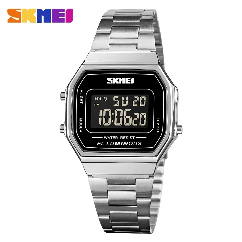 SKMEI 1647 Mens Wristwatches Stainless Steel Sport Luxury Retro Electronic Waterproof Digital Watch for Men 1123 Reloj Hombre