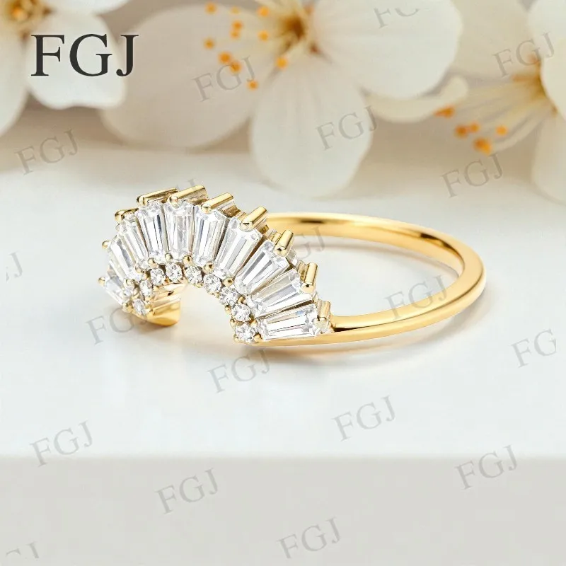 Custom Trapezoid Fan Shaped Ring Moissanite Diamond D Color VVS1 Top Quality For Women Men Wedding Christmas Jewelry Gifts