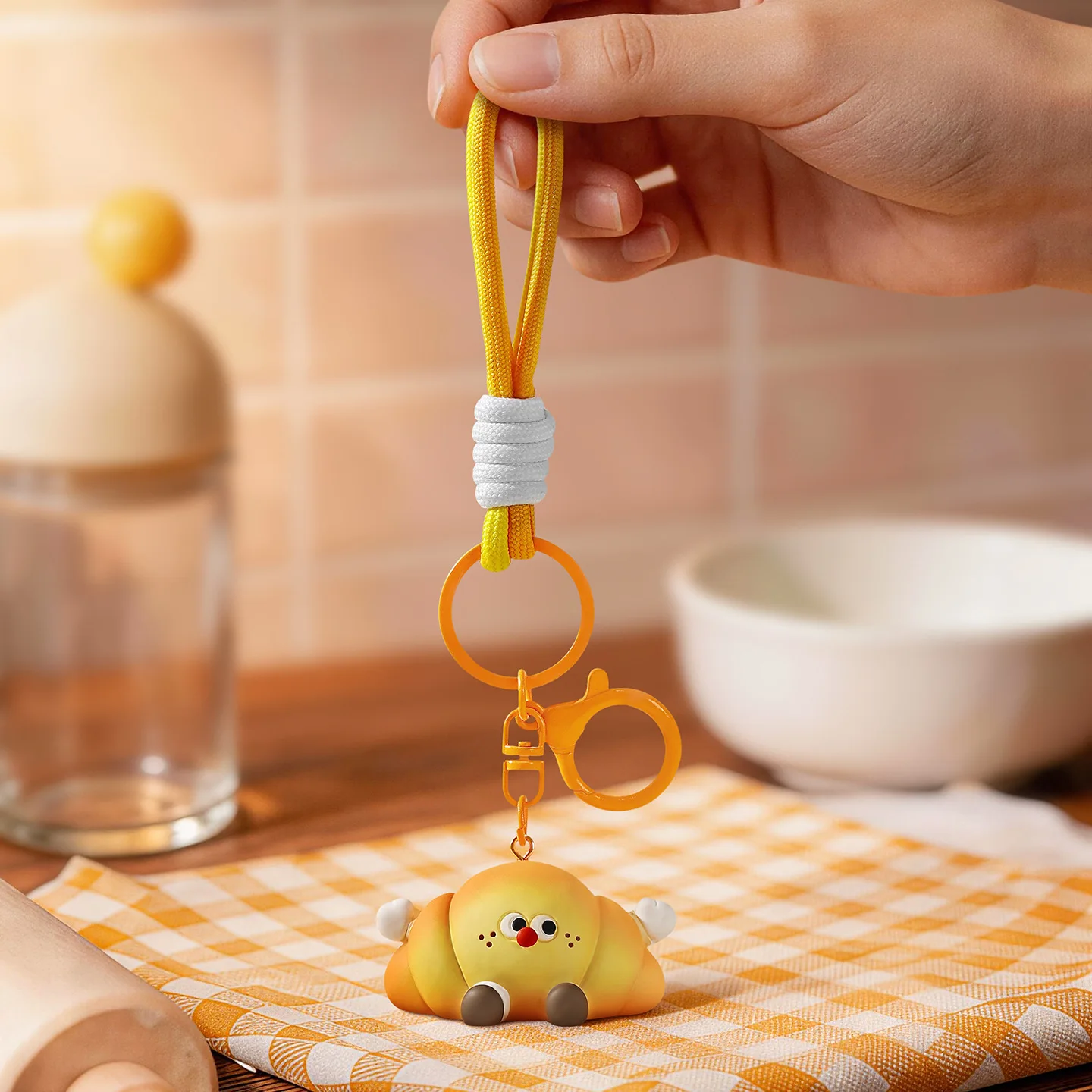 Kawaii Baking Party Series Keychain Cute Sandwich Croissant Food Accessory Keyring Hanging Charm Bag Purse Keyfob Girl Kids Gift