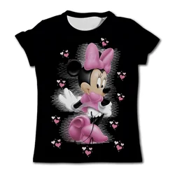 Disney-Camiseta gráfica Minnie Mouse, blusa casual, manga curta, secagem rápida, presentes de aniversário, desenhos animados, crianças, verão, 2024