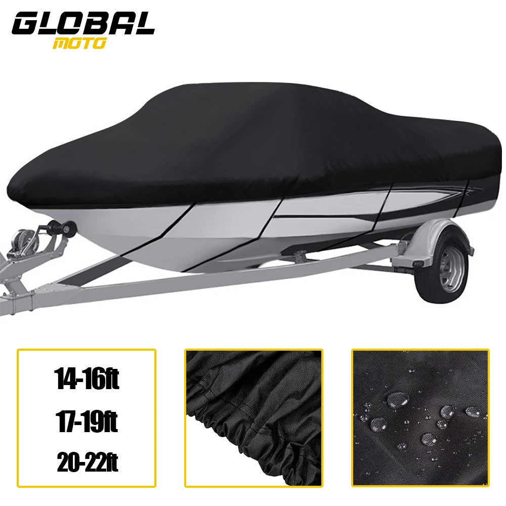 

Trailerable Boat Cover Waterproof Fishing Ski Bass Speedboat V-Shape Black 210D Boat Cover For 11ft-22ft Boat Cover Accessories