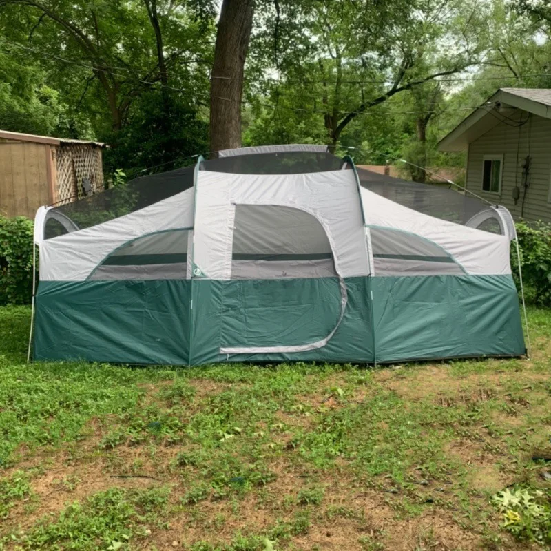 خيمة مخصصة مع غرفتين وغرفة معيشة واحدة للتخييم في الهواء الطلق مع خيمة تخييم للحماية من المطر والشمس تتسع لـ 4-8 أشخاص