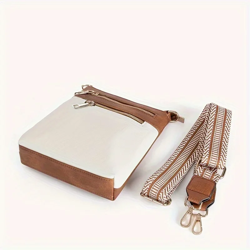 Trendy Colorblock Square Shoulder Bag Compact & Stylish with Secure Multi-Zip Layers Perfect Crossbody Bag for Women