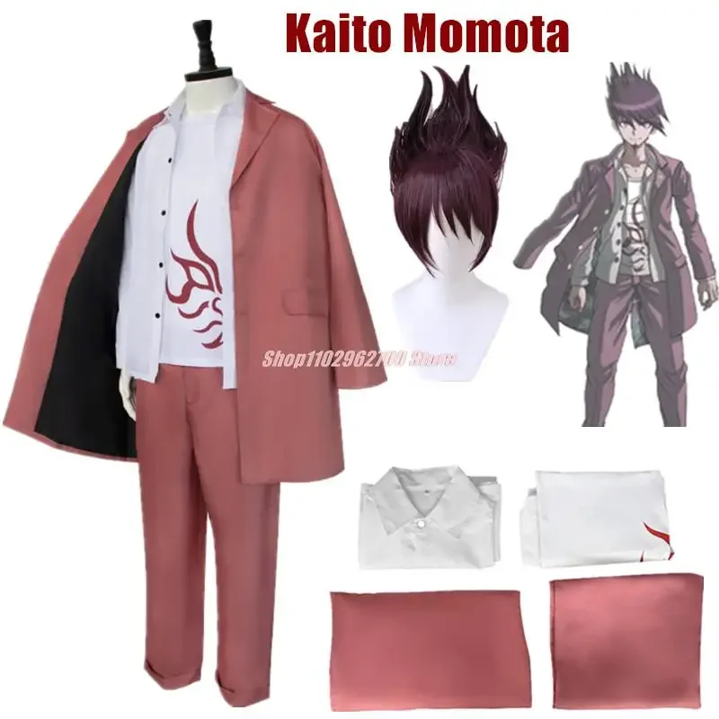 

Anime Danganronpa Kaito Momota cosplay costumes brick red tops pants outfit Carnival Halloween Comicon uniform for men clok